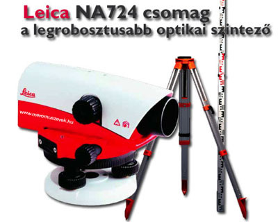 Leica NA-724 optikai szintezõ csomag 24x nagyítás, CTP104 mûszerláb, CLR101 szintezõléc, vízálló