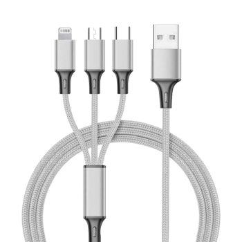   3 az 1-ben USB töltő- és adatkábel telefonhoz Lightning, micro-USB, USB-C csatlakozóval 1,2m