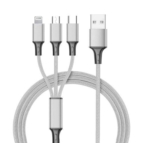 3 az 1-ben USB töltő- és adatkábel telefonhoz Lightning, micro-USB, USB-C csatlakozóval 1,2m