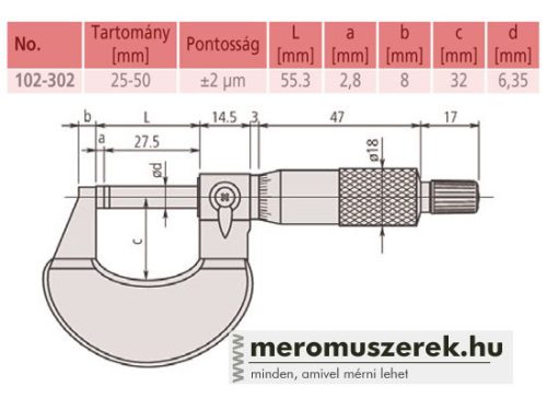 Mitutoyo külső mikrométer 25-50mm (102-302)