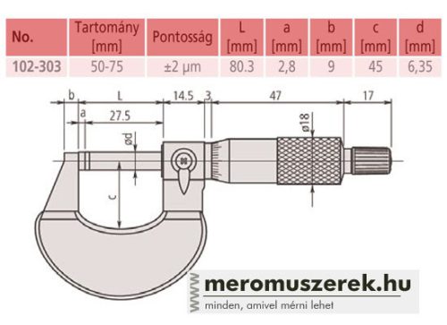 Mitutoyo külső mikrométer 50-75mm (102-303)
