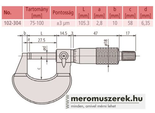 Mitutoyo külső mikrométer 75-100mm (102-304)