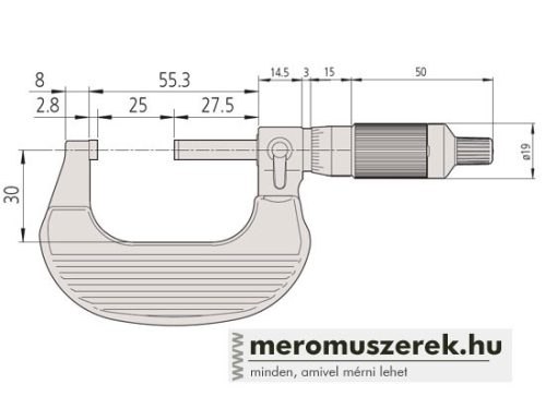 Mitutoyo mikrométer racsnis dobbal 25-50mm (102-702)