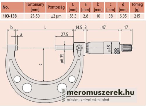 Mitutoyo külső mikrométer 25-50mm (103-138)
