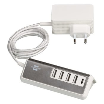   Estilo USB multi-töltő 1,50 m-es textil kábellel 4x USB A + 1x USB C TYPE F 