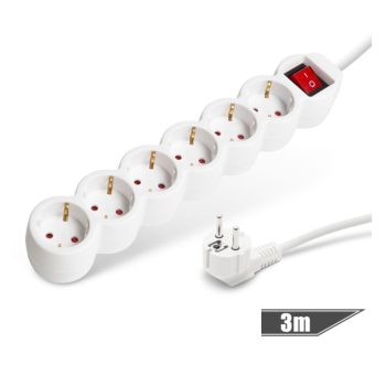 Hálózati 6-os elosztó kapcsolóval 3m fehér