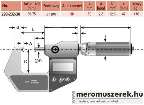 Mitutoyo Digimatic digitális metrikus mikrométer 50-75mm (293-232-30)