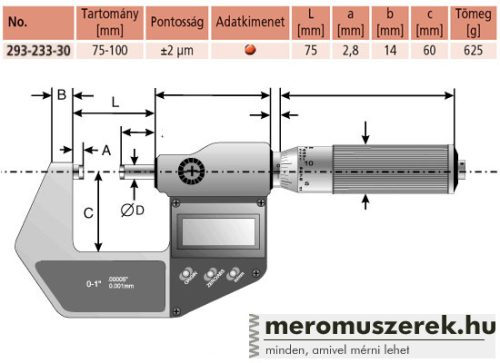 Mitutoyo Digimatic digitális metrikus mikrométer 75-100mm (293-233-30)
