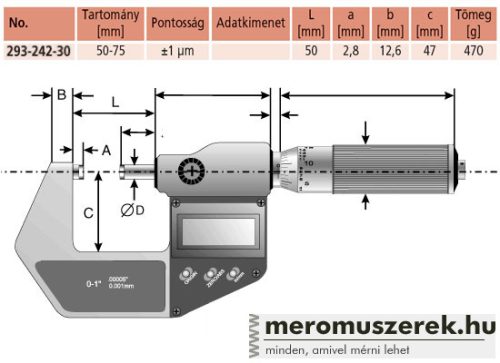 Mitutoyo Digimatic digitális metrikus mikrométer 50-75mm (293-242-30)