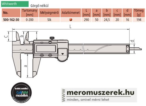 Mitutoyo ABSOLUTE Digimatic AOS digitális tolómérő 0-200mm (500-162-30)