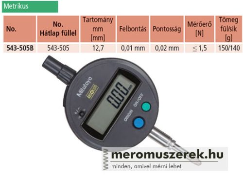 Mitutoyo ABSOLUTE Digimatic ID-S SOLAR mérőóra 0-12,7mm (543-505B)