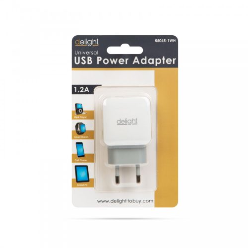 Hálózati - USB adapter töltő 1,2A 5V Delight