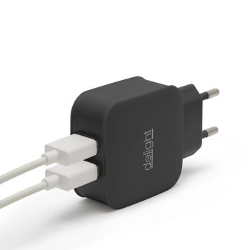   Hálózati USB töltő és adapter 2 USB 2.1A Delight - fekete