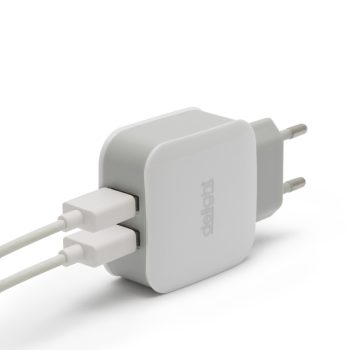   Hálózati USB töltő és adapter 2 USB 2.1A Delight - fehér