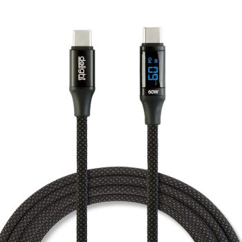   Adat és töltőkábel - Type-C / Type-C - teljesítmény kijelzéssel - fekete - 1m - 3A - 60W