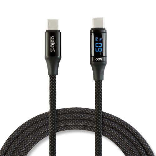 Adat és töltőkábel - Type-C / Type-C - teljesítmény kijelzéssel - fekete - 1m - 3A - 60W