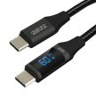 Adat és töltőkábel - Type-C / Type-C - teljesítmény kijelzéssel - fekete - 1m - 3A - 60W