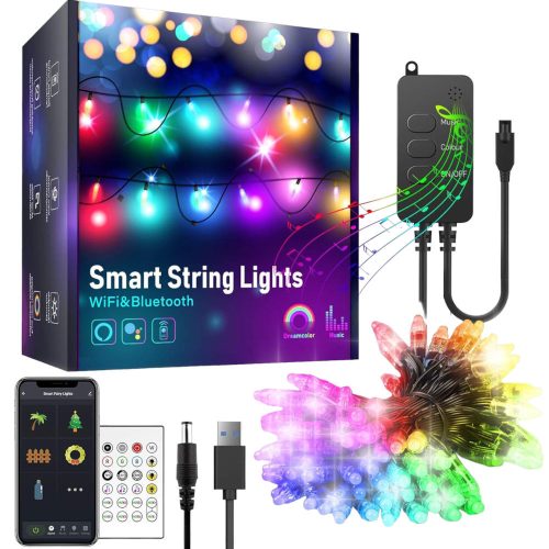 Smart fényfüzér - 50 RGB LED - USB - Wi-Fi, Bluetooth 5m