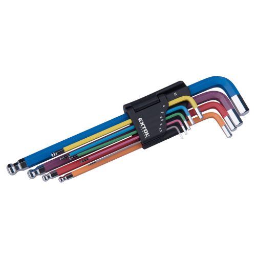 Extol Premium imbuszkulcs készlet 1,5-10mm, több színű, extra hosszú, gömbfej, 9db