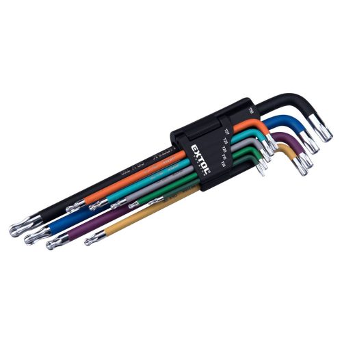 Extol Premium torx kulcs készlet több színű, T10-T50, extra hosszú, tömör-gömbfej 9db