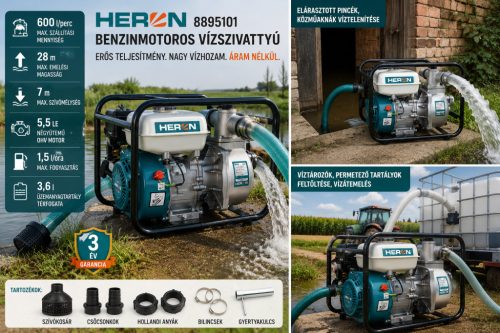 Heron EPH 50 benzinmotoros átemelő szivattyú, 5,5 LE, 600 l/perc, 2" csatlakozással 8895101