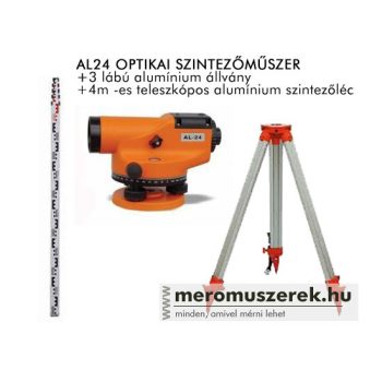   AL24 optikai szintező, szintezőműszer állvánnyal és 4m léccel