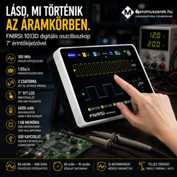   FNIRSI 1013D kétcsatornás digitális oszcilloszkóp, 100 MHz, 7” érintőkijelzővel