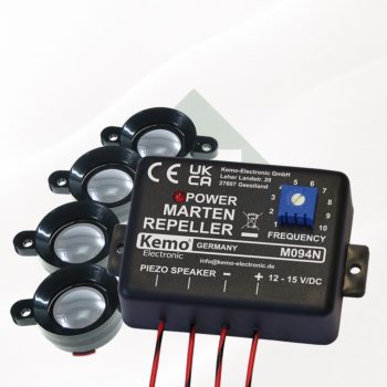   Kemo M094 állítható frekvenciájú autós nyestriasztó és rágcsálóriasztó szett (12V, 4db ultrahangos hangszóró, német)