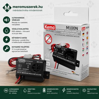  Kemo M100N ultrahangos nyest- és menyétriasztó autóhoz (12V, 150° sugárzási szög, 100 dB, vízálló)