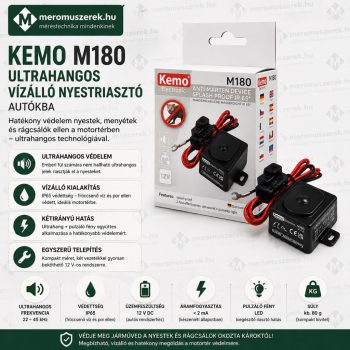   Kemo M180 ultrahangos vízálló nyestriasztó autókba és padlásra (12V, IP65 160° széles sugárzás, német gyártmány)