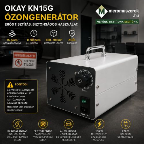 OKAY KN15G ózongenerátor, 15 g/óra, 100 W, 0–90 perc időzítővel