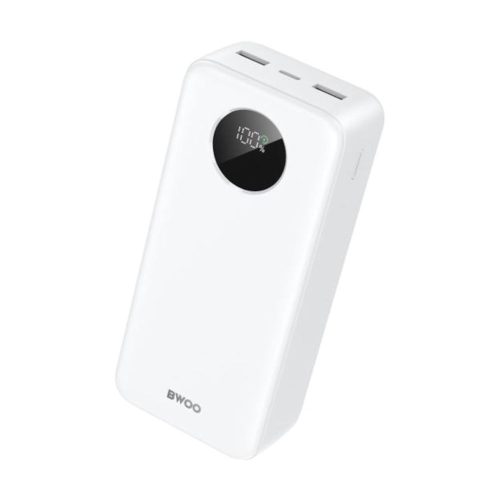 BWOO PowerBank LCD kijelzővel fehér 30000mAh