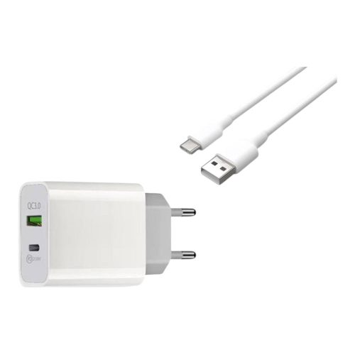 LTC QC 3.0 PD 3A/QC USB 3A hálózati töltő 20W fehér, Type-C 1m kábel
