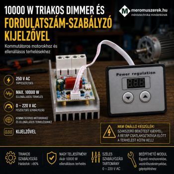   10000 W triakos feszültség- és fordulatszám-szabályzó kijelzővel, dimmer