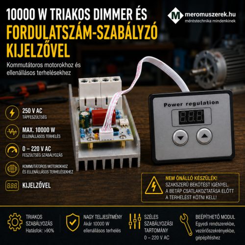10000 W triakos feszültség- és fordulatszám-szabályzó kijelzővel, dimmer