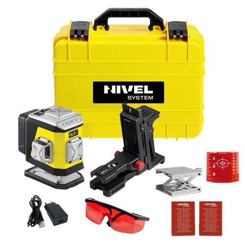 Nivel CL2R 2x360° piros keresztlézer (Bluetooth, 17 mm alacsony padlóvonal, Li-ion akkuval falitartóval emelővel kofferben)