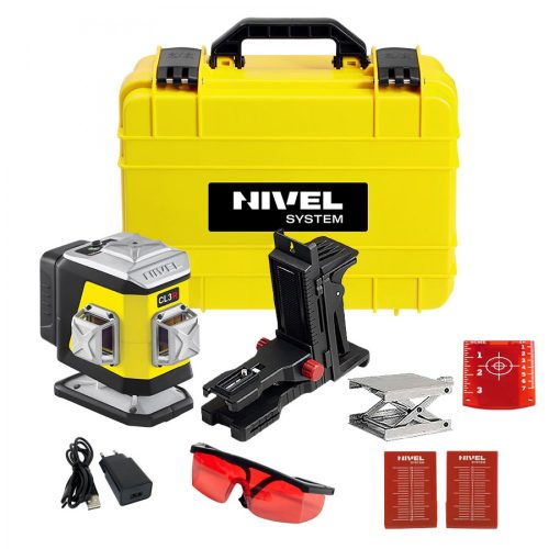Nivel CL3R 3x360° piros 3D keresztlézer (Bluetooth, 17 mm alacsony padlóvonal, Li-ion akkuval falitartóval emelővel kofferben)