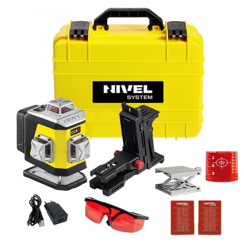 Nivel CL4R 4x360° piros 4D keresztlézer (Bluetooth, 17 mm padlóvonal, Li-ion akkuval falitartóval emelővel, kofferben)
