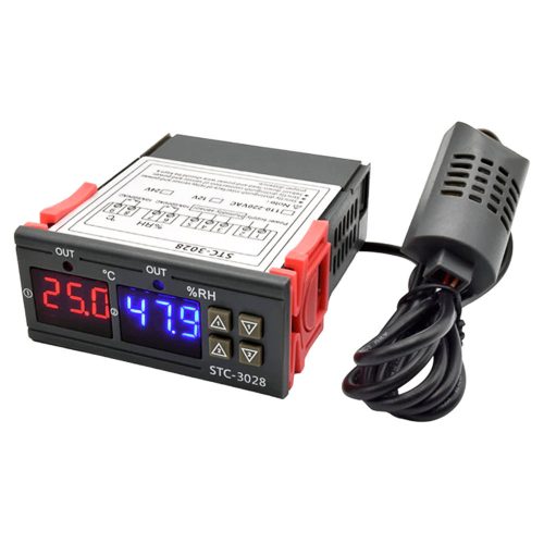 STC-3028 230V-os beépíthető termosztát páratartalom mérővel