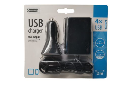 Univerzális 4 portos USB töltő SMART 7.3A szivargyújtóra 12/24V