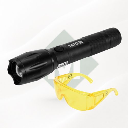 YATO YT-08587 akkumulátoros UV szivárgáskereső lámpa szemüveggel, 395 nm